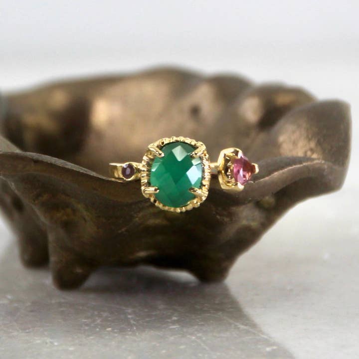 Secret Garden Pink Tourmaline & Green Onyx Ring for wholesale by Veluna