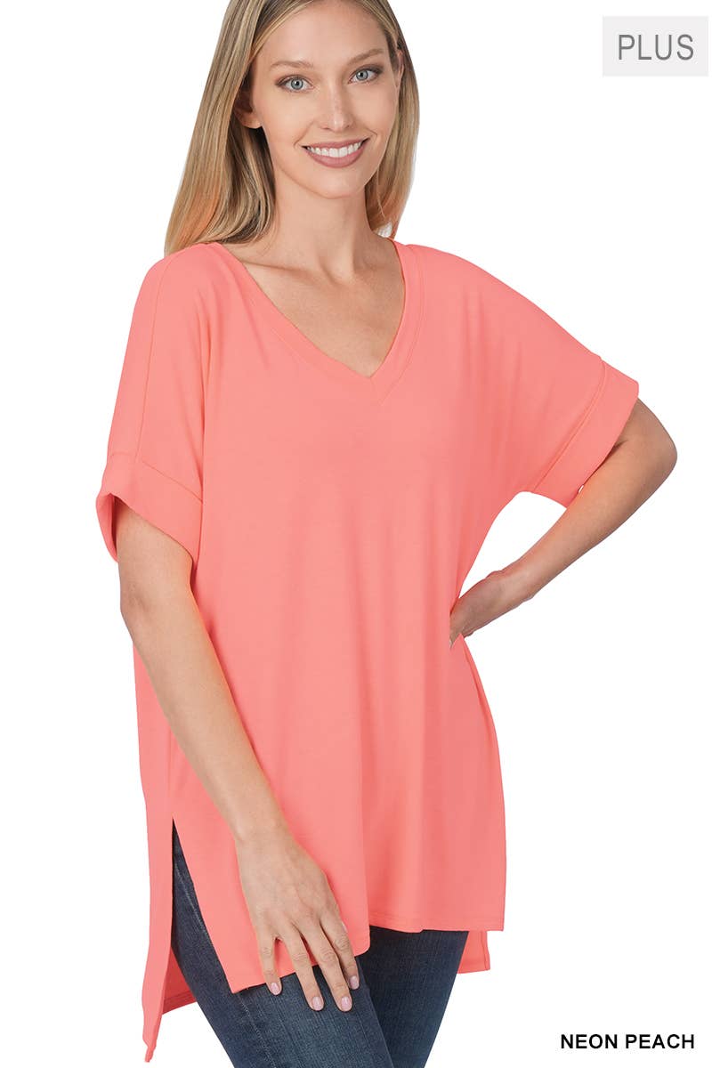 OLIVEMUSTARD  `.Plus size V Neck Top w/ side-slit for wholesale on Faire25