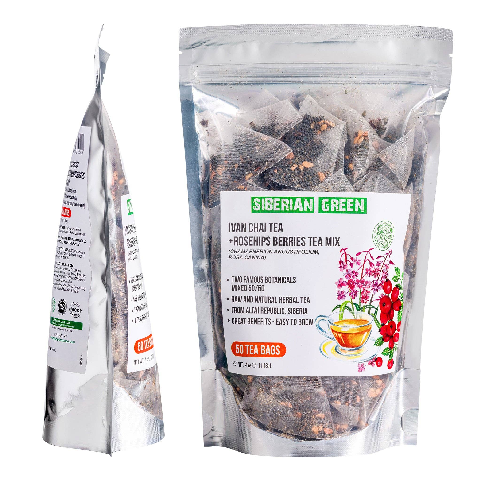 SiberianGreen - Vente Sachets de thé - 50 sachets de tisane de thé vert sibérien Ivan Chai avec baies d'églantier7
