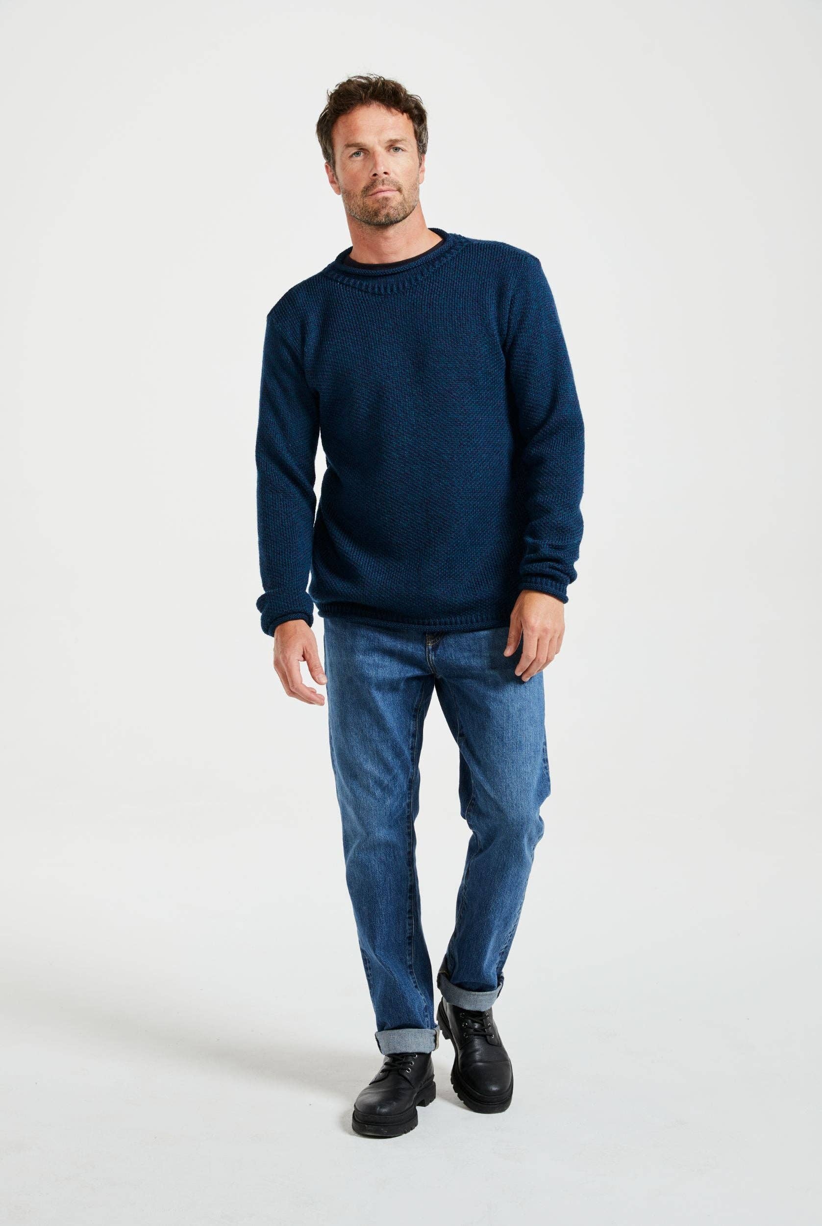 Aran Woollen Mills - Wholesale Knit Sweater - Men's - Moycullen Roll Neck Sweater - Atlantic Blue3