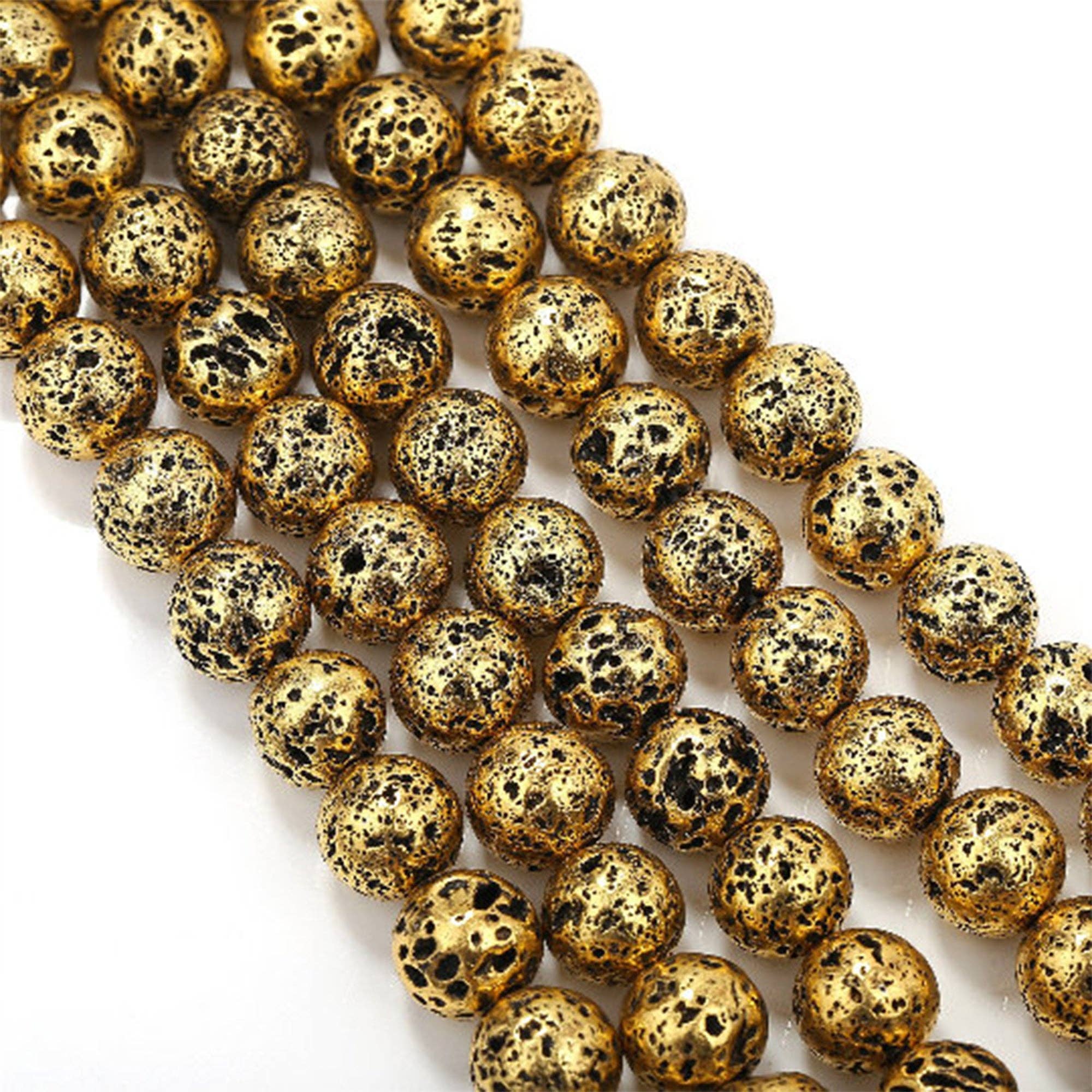 CRCBEADS - Wholesale Beads - Gold Coated Lava Rock Stone Beads 6mm 8mm 10mm 15.5" Strand0