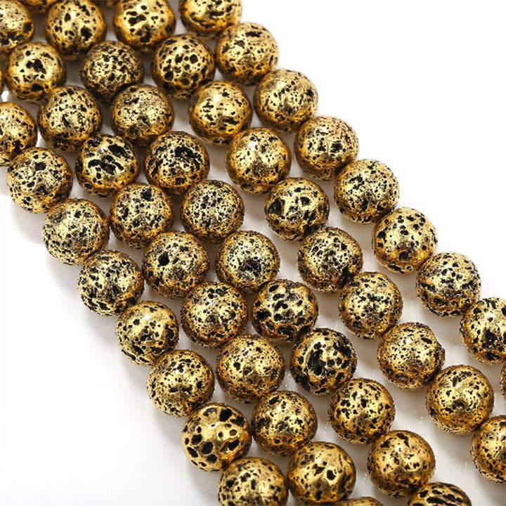 CRCBEADS - Vendita all'ingrosso Perline - Perle di pietra lavica rivestite in oro 6mm 8mm 10mm filo da 15,5"