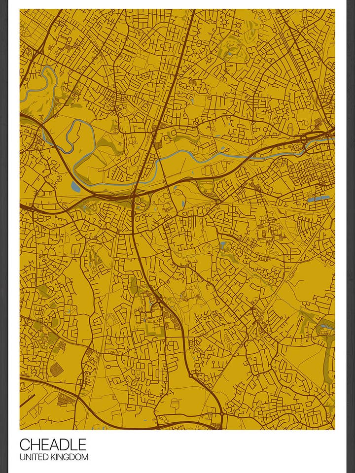 Impresión del mapa de Cheadle Stockport para venta al por mayor de The Underdog Print Shop