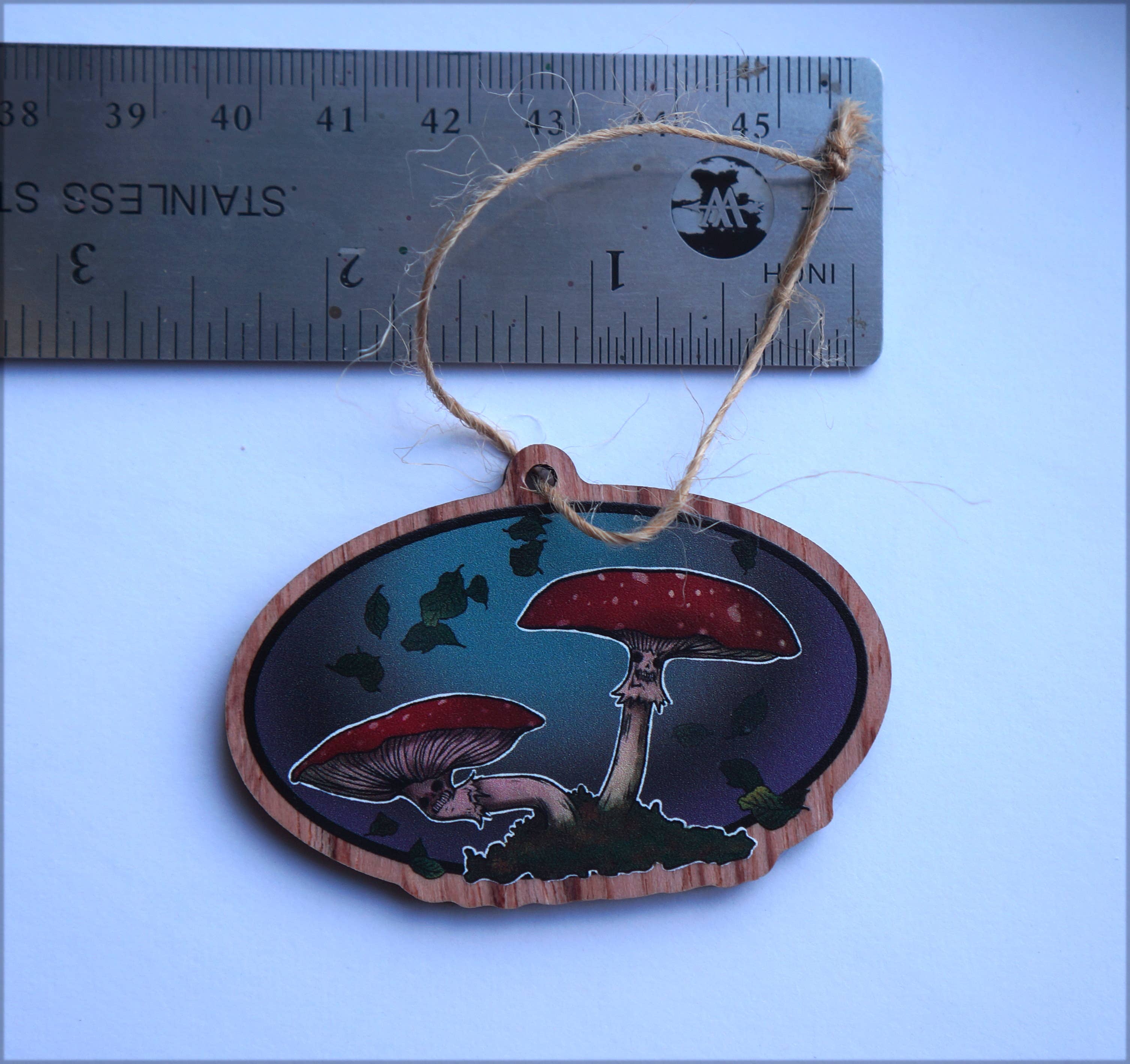 Goblin Grimm Gifts - Wholesale Ornament - Oval, Wooden illustrated mushroom tree ornament1