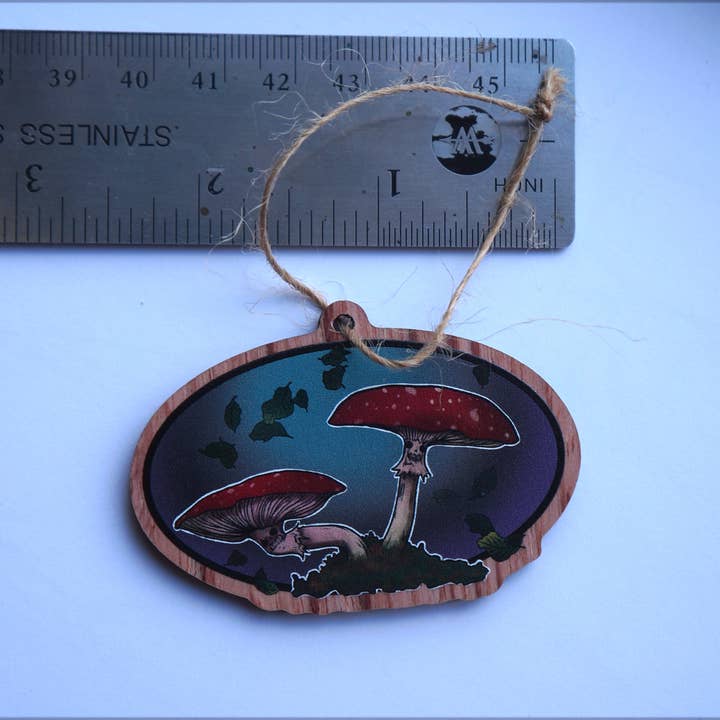 Goblin Grimm Gifts - Wholesale Ornament - Oval, Wooden illustrated mushroom tree ornament1