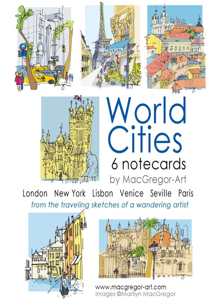 Jeu de cartes de notes World Cities Bleu pour la vente par MACGREGOR-ART