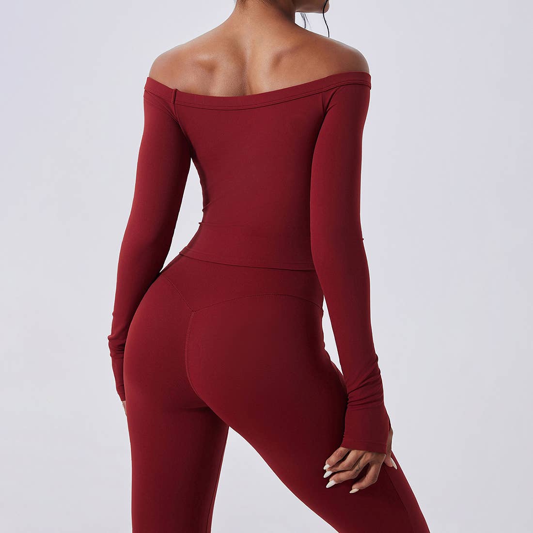 Sodalemon - Venta al por mayor Conjunto de ropa deportiva - Mujer - Conjunto de Yoga de Cintura Alta y Hombros Descubiertos: Top de Manga Larga + Leggings12