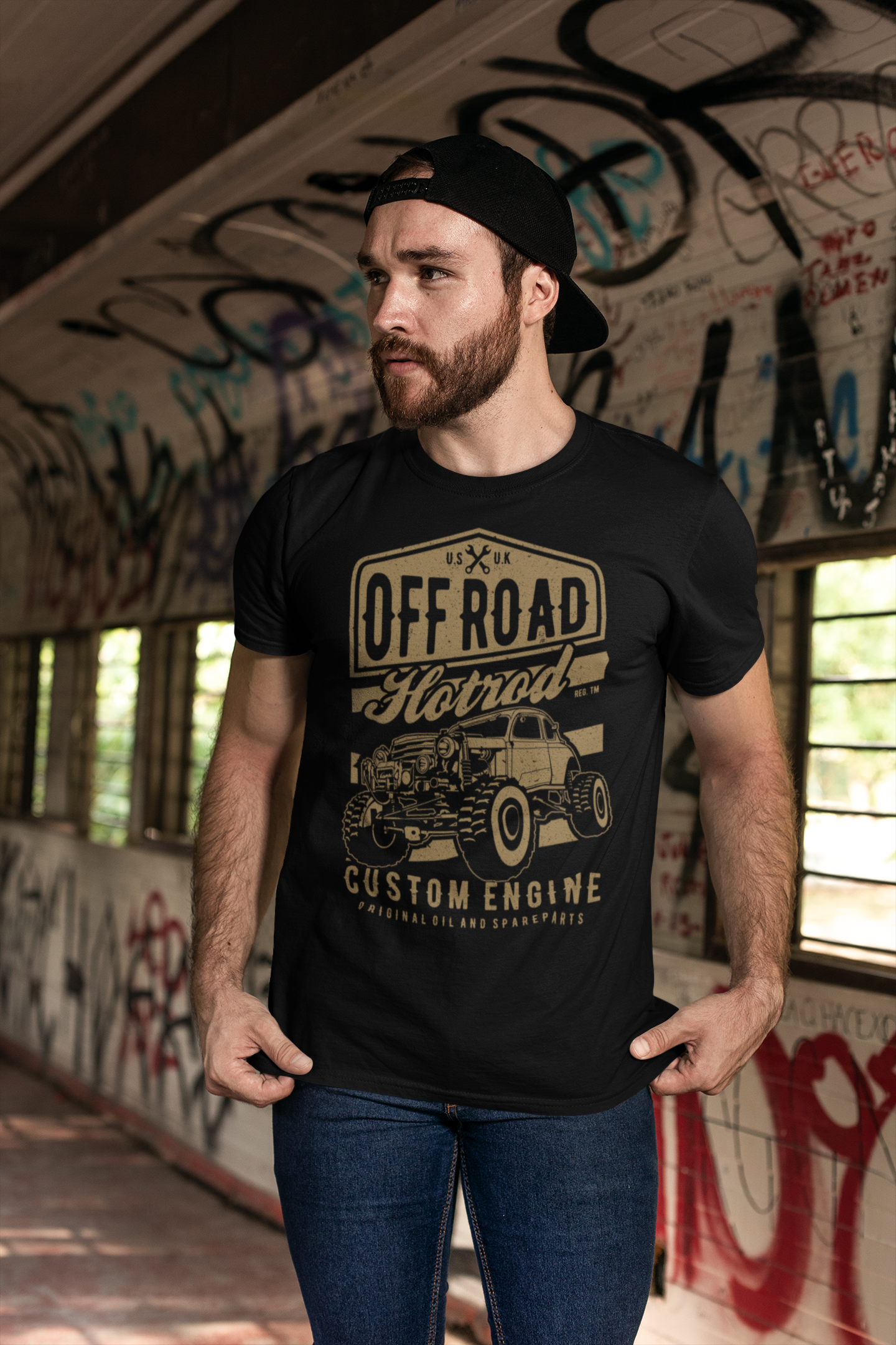 Black ULTRABASIC Men's Vintage T-Shirt Offroad Hotrod - Custom Engine - Birthday Gift for wholesale on Faire2