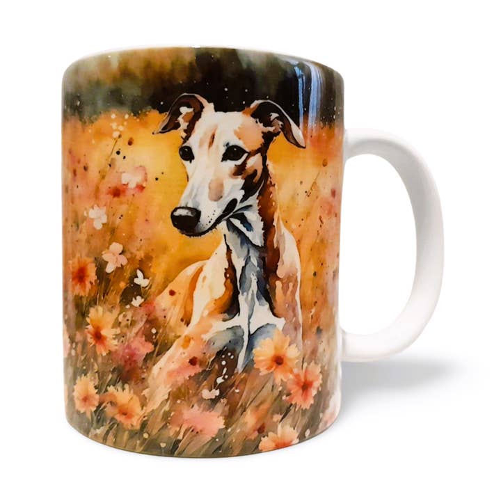 Water Colour Style Greyhound in Flowers Coffee Mug for wholesale by Rockways Designs