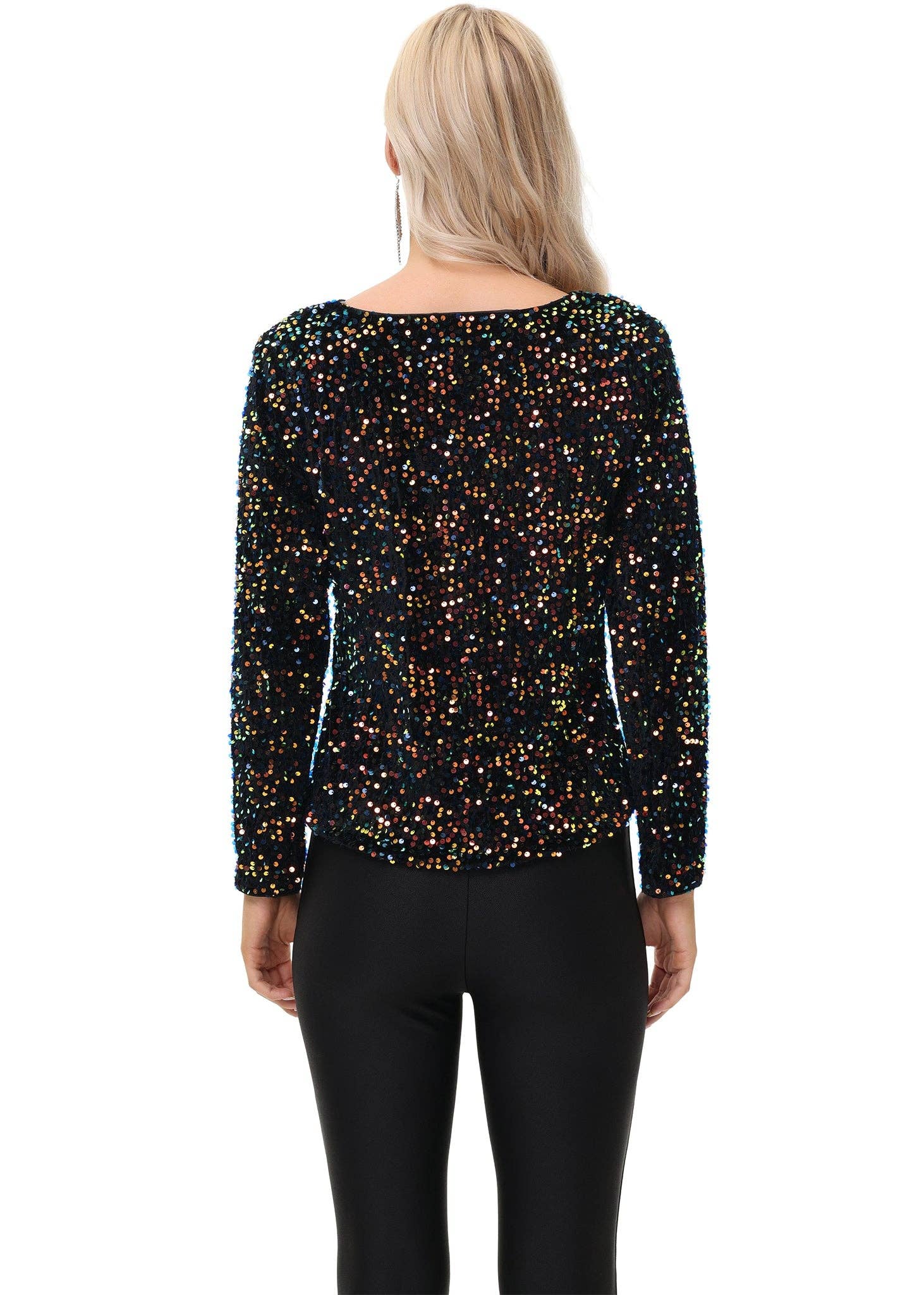 Anna Kaci Wholesale - Wholesale Blouse - Women's - Long Sleeve Sequin Tops Sparkly Glitter Evening Party34