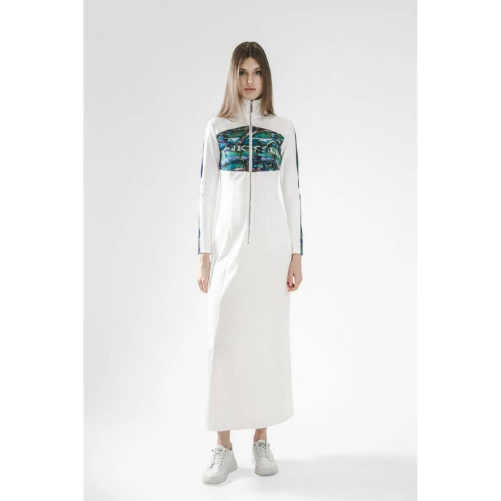 Forest print extra-long zip-up dress for wholesale by VUDECO