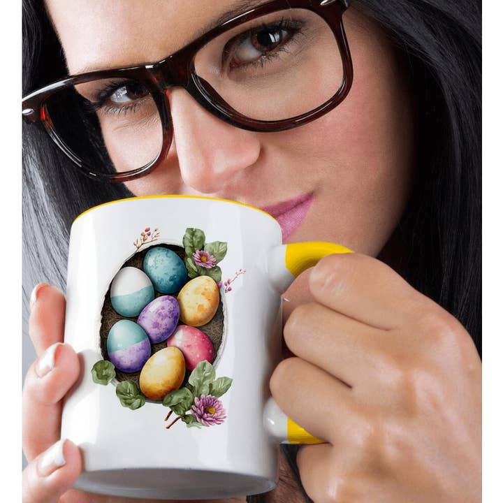3dRose - Wholesale Coffee mug - 3dRose, A Broken Egg Nest With Easter Eggs and Flowers Illustration, Mug1