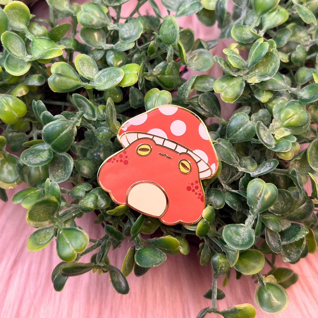 Peachie Kei - Wholesale Lapel Pin/Button - Mushroom Froggie Cottagecore Enamel Pin2