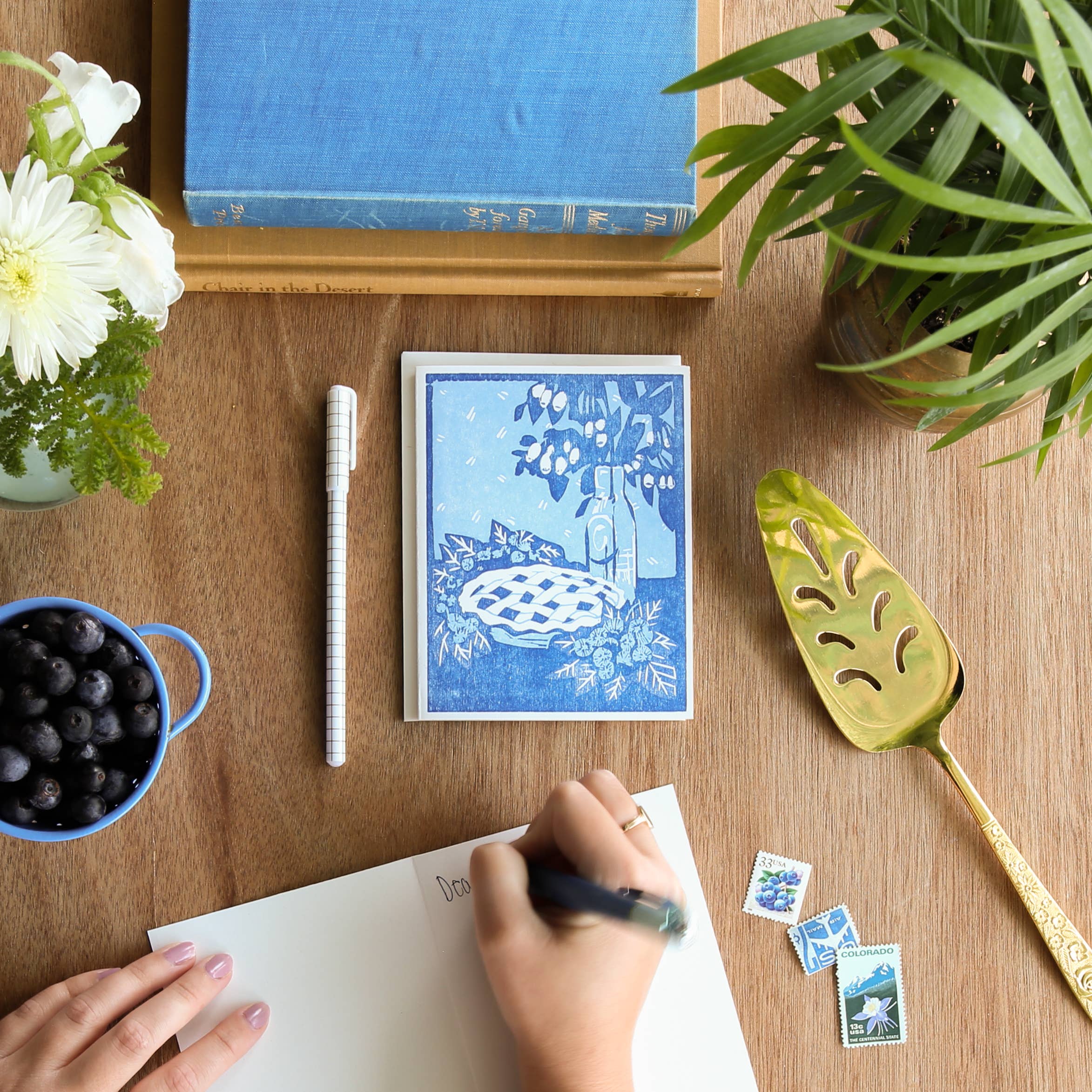 Heartell Press - Wholesale Stationery/Notecard Set - Blueberry Pie Letterpress Card -Boxed Set of 62