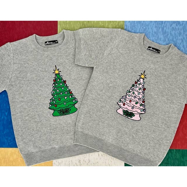 Astro Bettie - Wholesale Knit Sweater - Women's - Kitchmas Green Ceramic Tree Grey Sweater