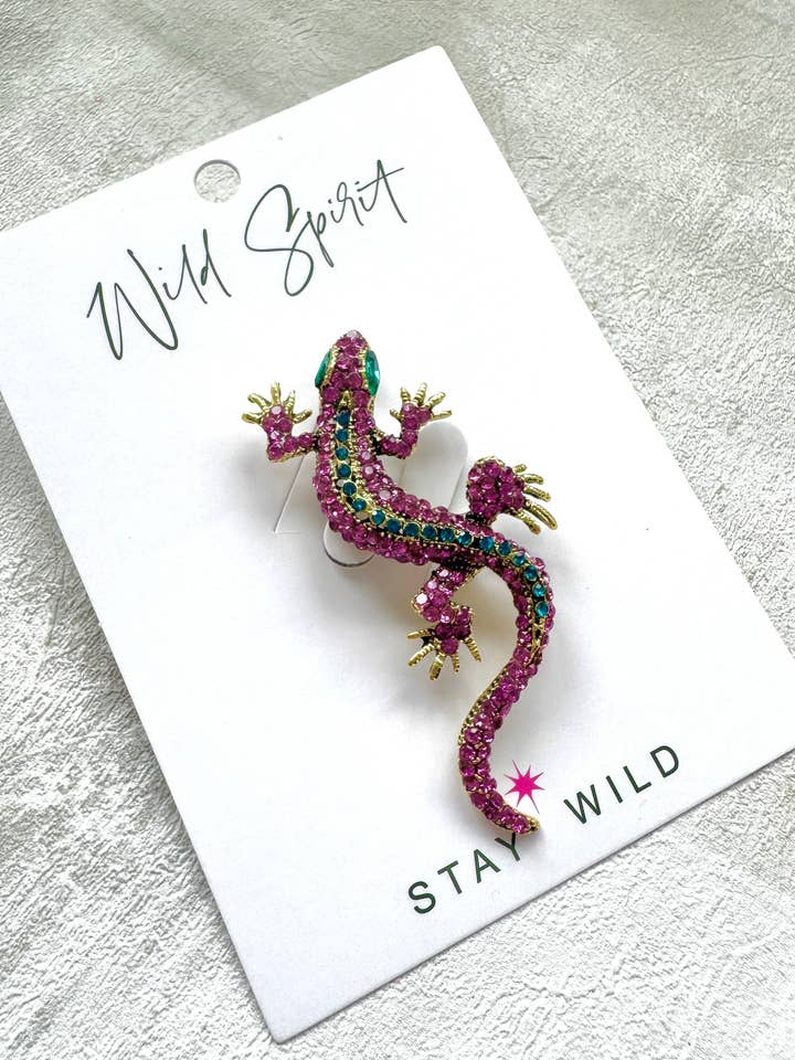 The Pink Gecko Brooch for wholesale by Wild Spirit London