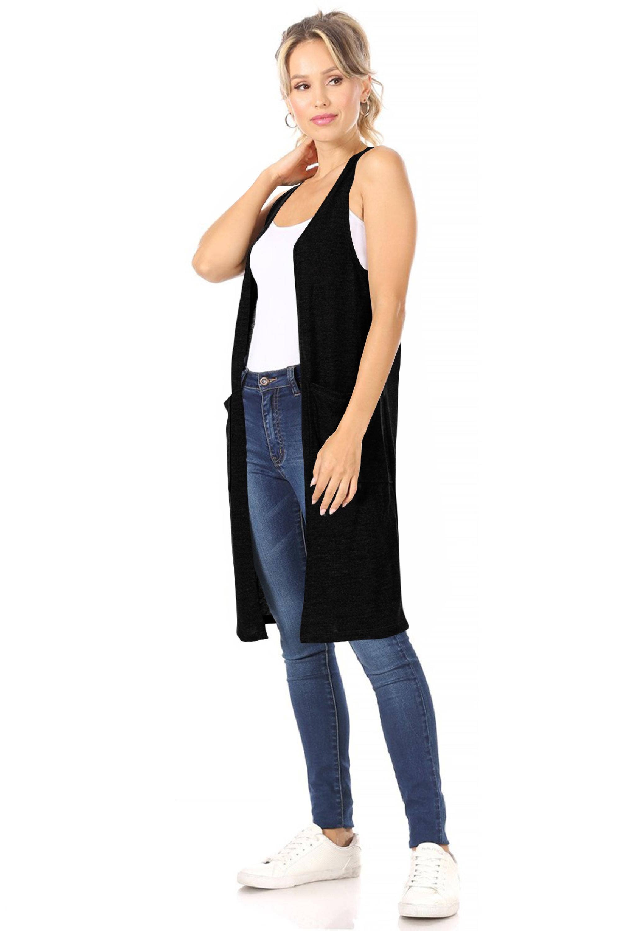 MOA COLLECTION - Wholesale Outerwear Vest - Women's - Women's Casual Solid Knit Long Vest with Pockets18