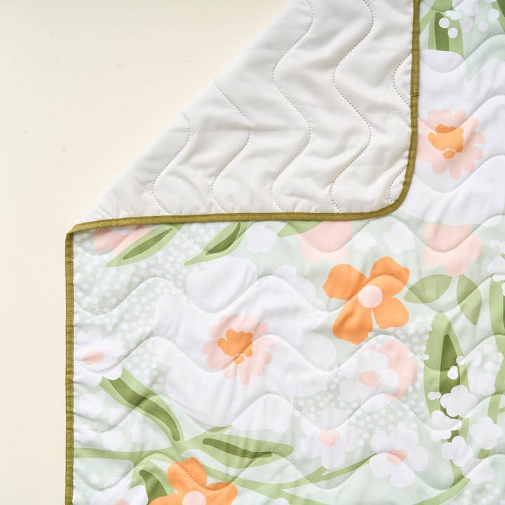 The Darling Effect - Wholesale Picnic Blanket - On-the-Go Quilted Blanket-Floral Haven Sage1