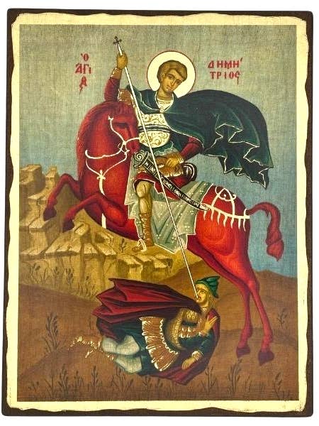 Icône sérigraphiée de Saint Demetrios — Aged Edge Wood pour la vente par The Art of the Icon
