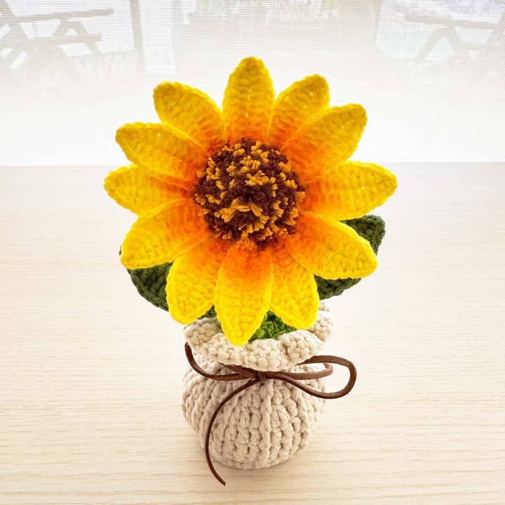 PinkLadyWorkshop - Wholesale Artificial flowers - Handmade Crochet Big Sunflower Vase | Crocheted Flower | White Yellow Brown | Decorative Plants | Home Decor | Gift for Mother Wife2
