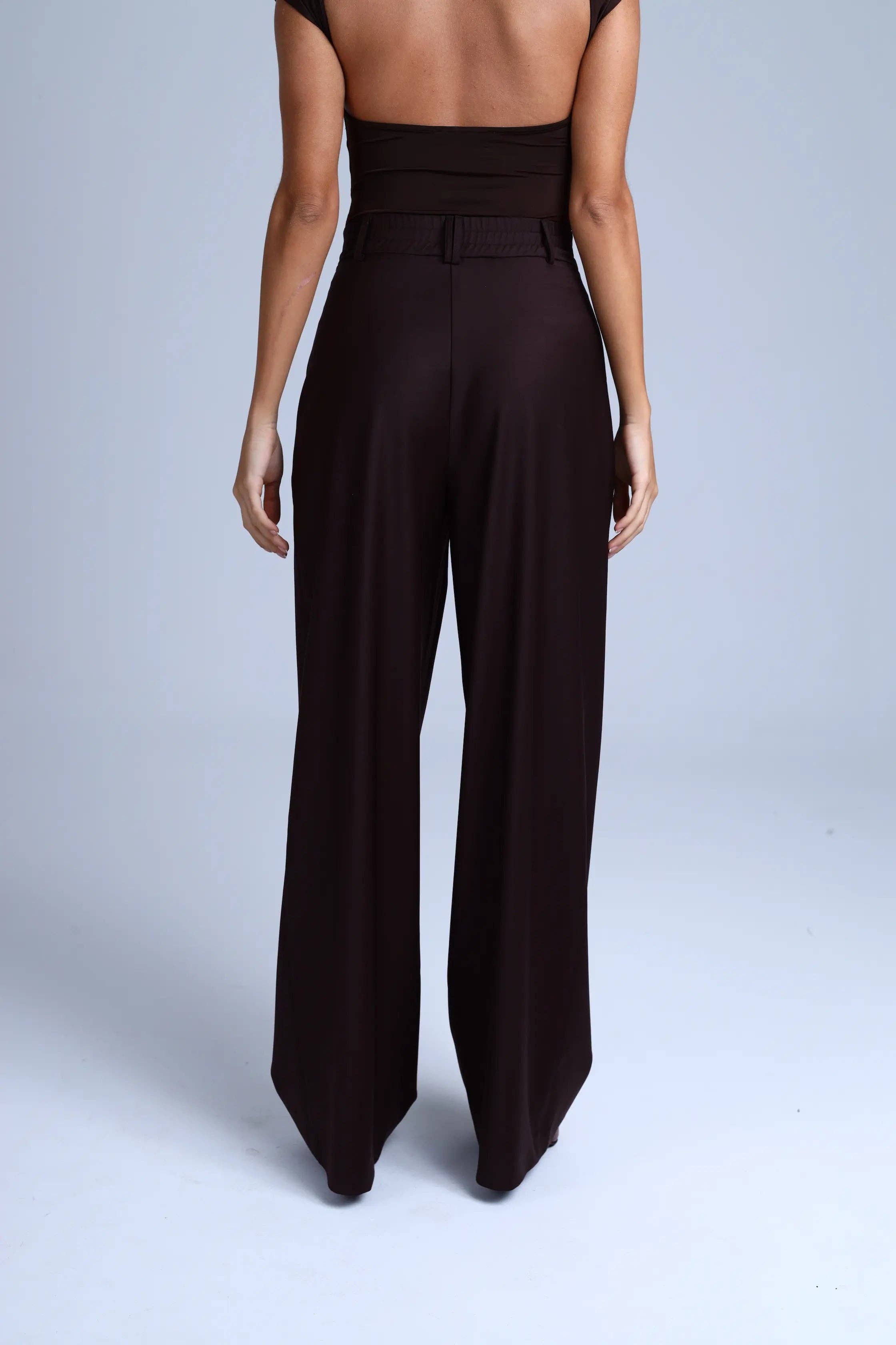 ETNA - Wholesale Suit Pants - Women's - Monica Suit Wide-leg Brown Virgin Wool Pants3