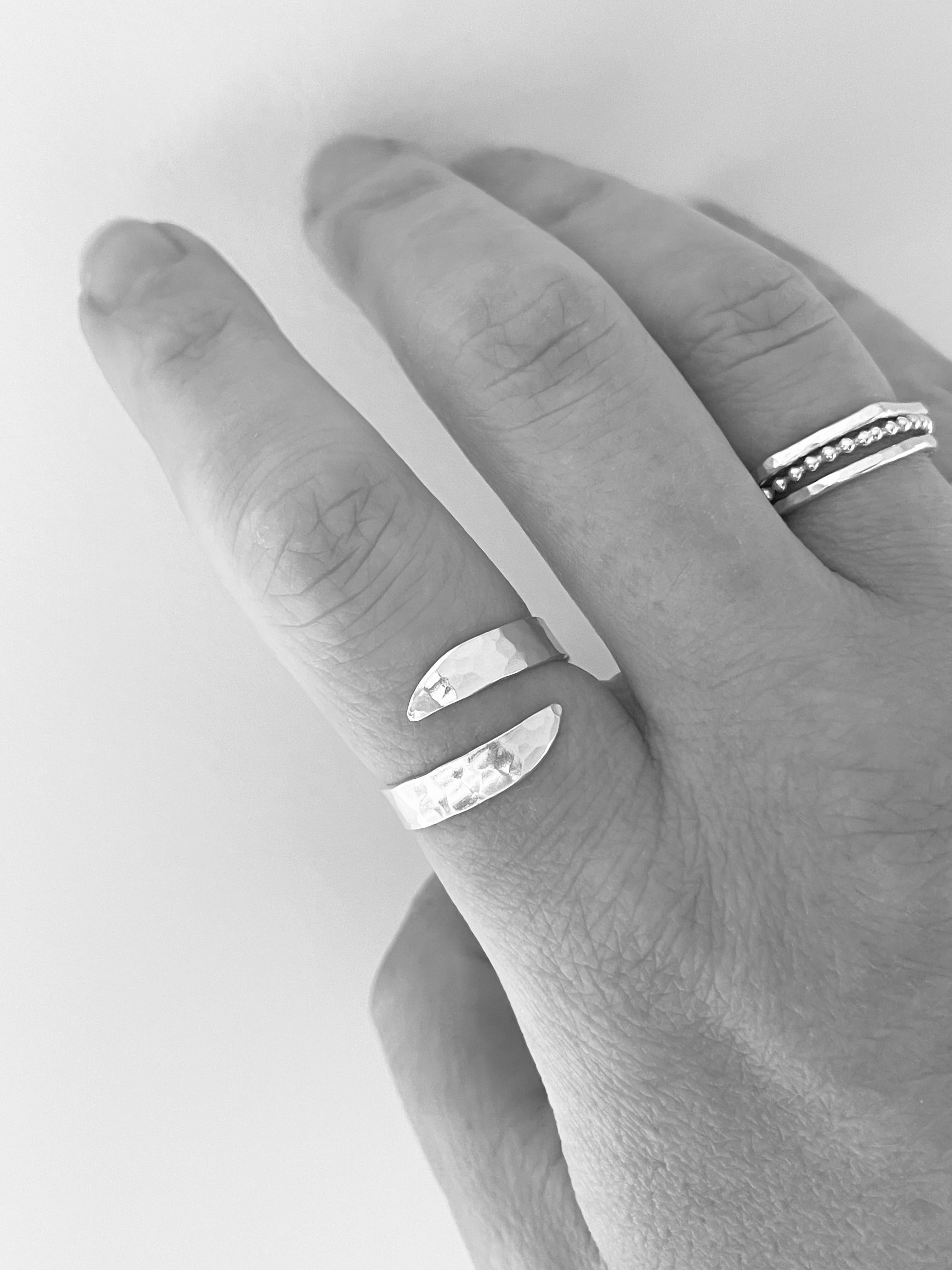 Verve Jewellery – wholesale Band/stacked ring – Adjustable sterling silver ring, wave ring, one size ring,4