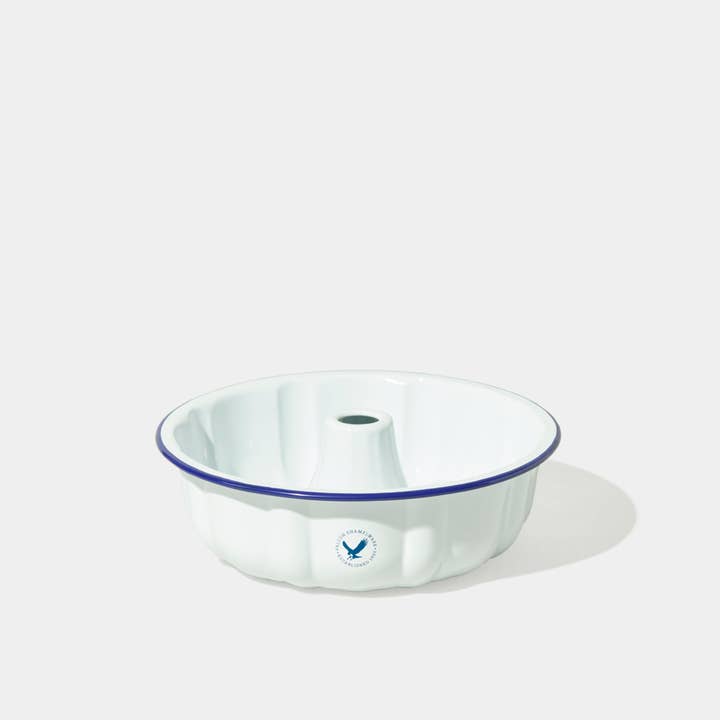 White with Blue rim Decorative Cake Pan for wholesale on Faire