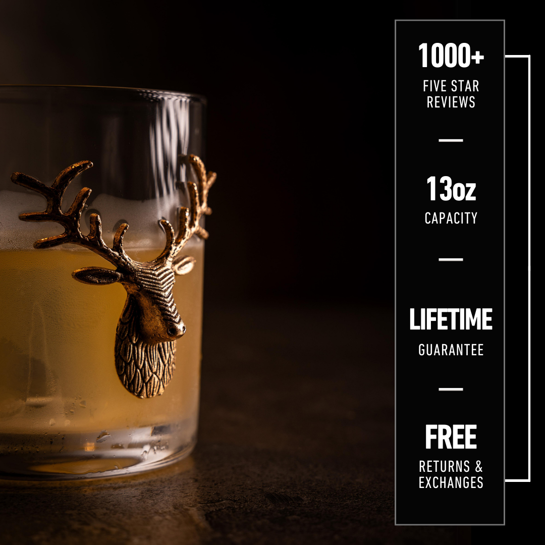 Jersey Art Glass - Wholesale Cocktail/Liquor Glass - Gold Stag Deer Whiskey Glasses (Set/2) Hunting Gifts For Men2