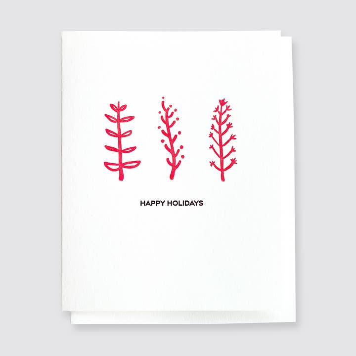 Red Botanical 'Happy Holidays' - Holiday Card for wholesale by True North Letterpress