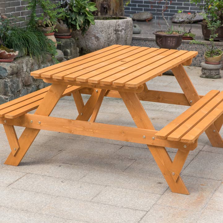 Quickway Imports - Wholesale Patio Table - Outdoor Wooden Patio Deck Garden 6-Person Picnic Table, for2