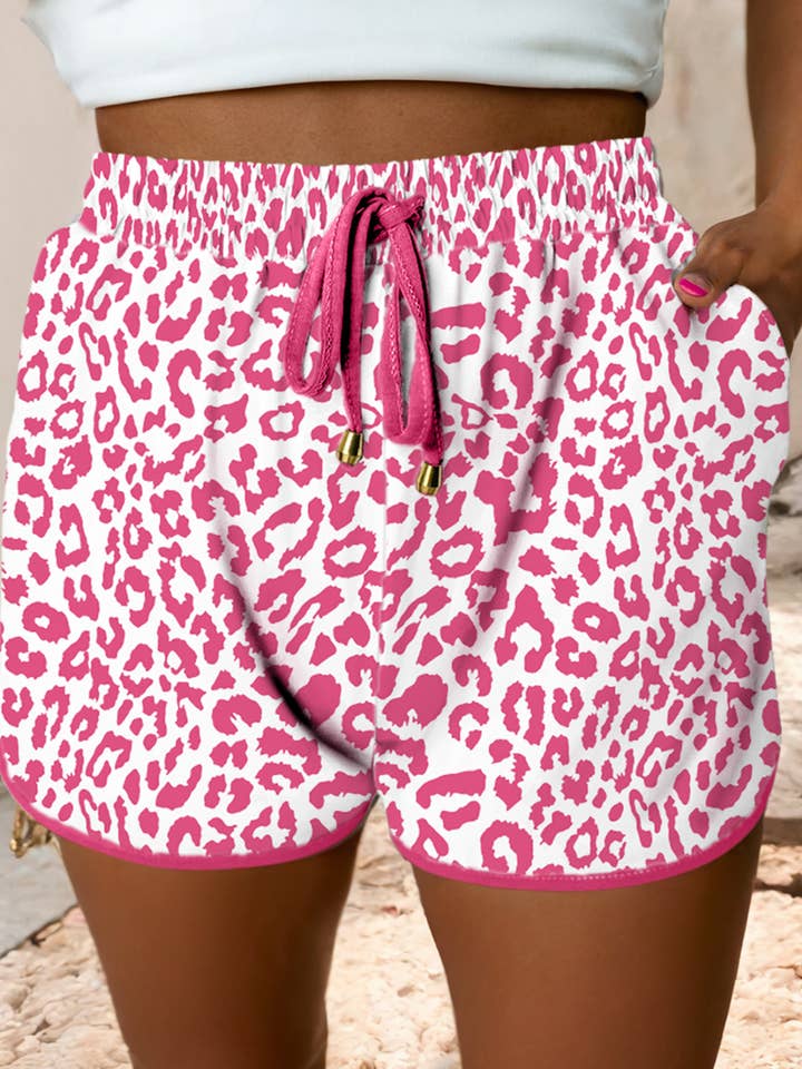 LDC Leopard Elastic Waist Lace up Contrast Trim Casual Short for wholesale by Little Daisy Closet