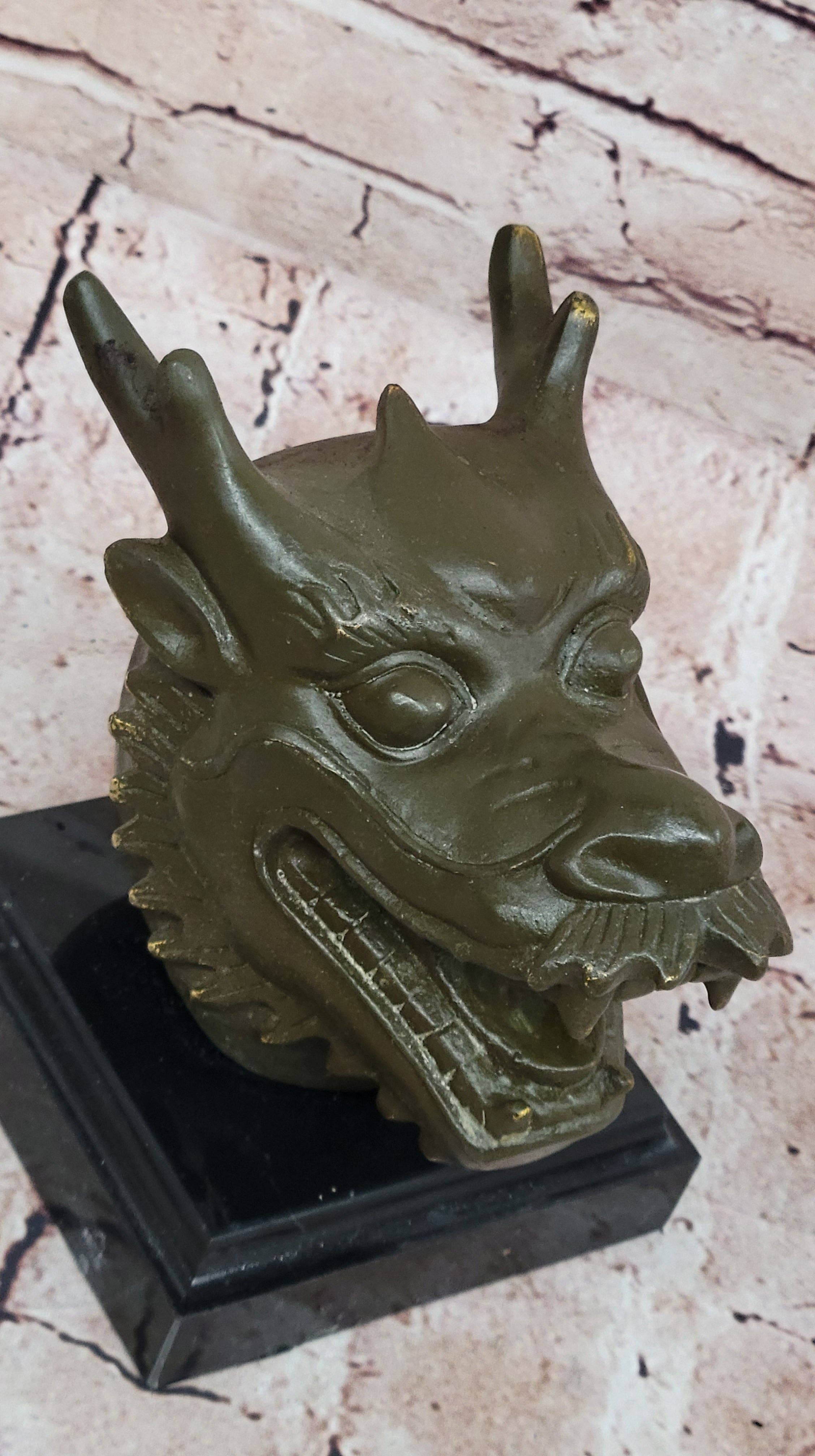 Bronzhaus – wholesale Sculpture – Bronze Dragon Head Bust on Marble Base – Chinese Zodiac Sculpture8