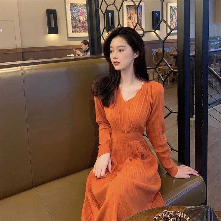 Marayn - Wholesale Dress - Women's - HighWaisted Knit Dress Chic Korean Style for Fall9