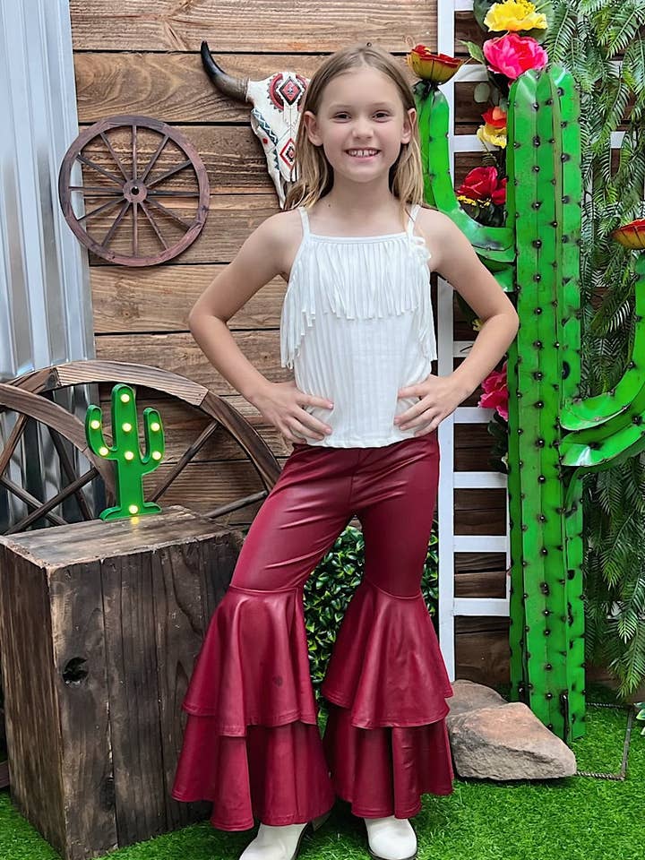 Burgundy double layer extra wide bell bottoms. PNG25153106-AMY for wholesale by Kids Charm Online