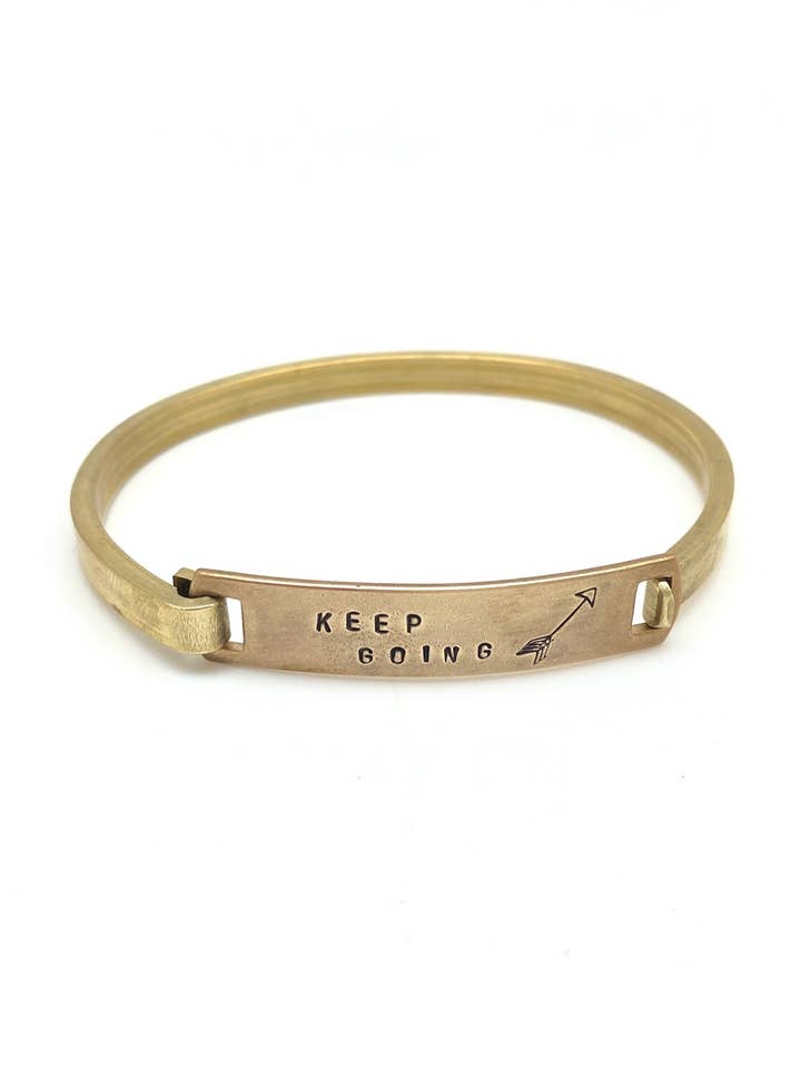 "Keep Going" Stamped Clip-Cuff Brass Bracelet for wholesale by Stone Cooper