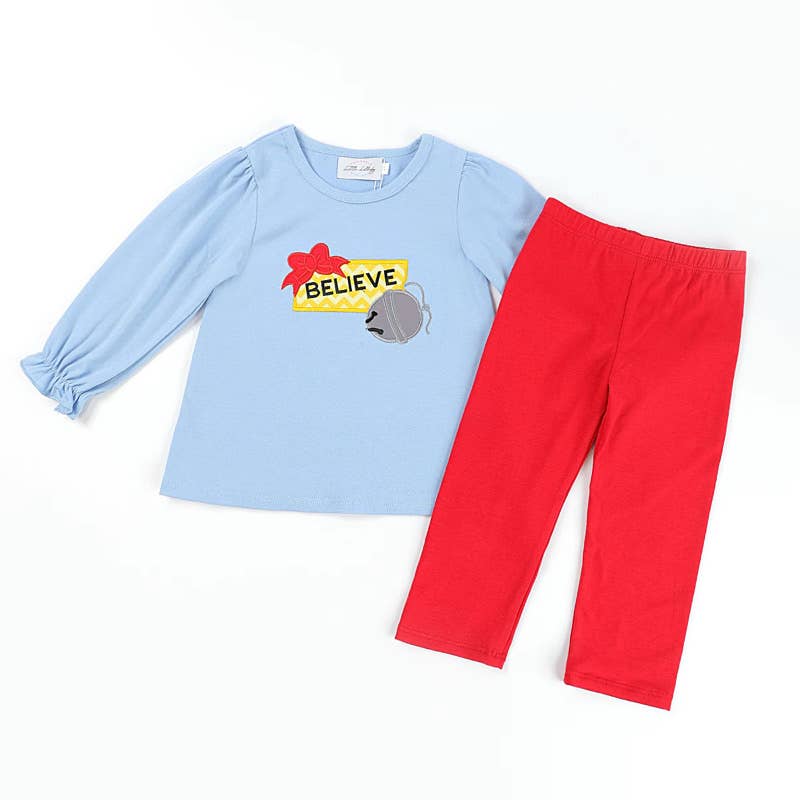 Little Lullaby Boutique - Wholesale Top & Pant Set - Kids - Girls Believe Christmas Pants Set