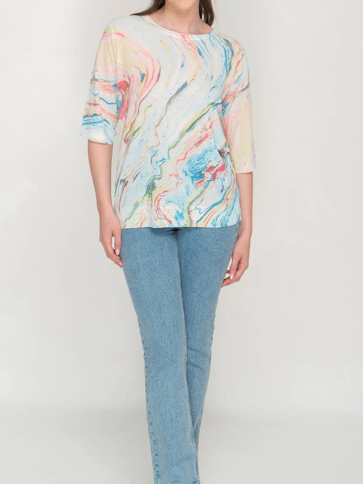 Half Sleeves Knitted Top with Round Neck in Multi Colored for wholesale by NIKKY APPARELS