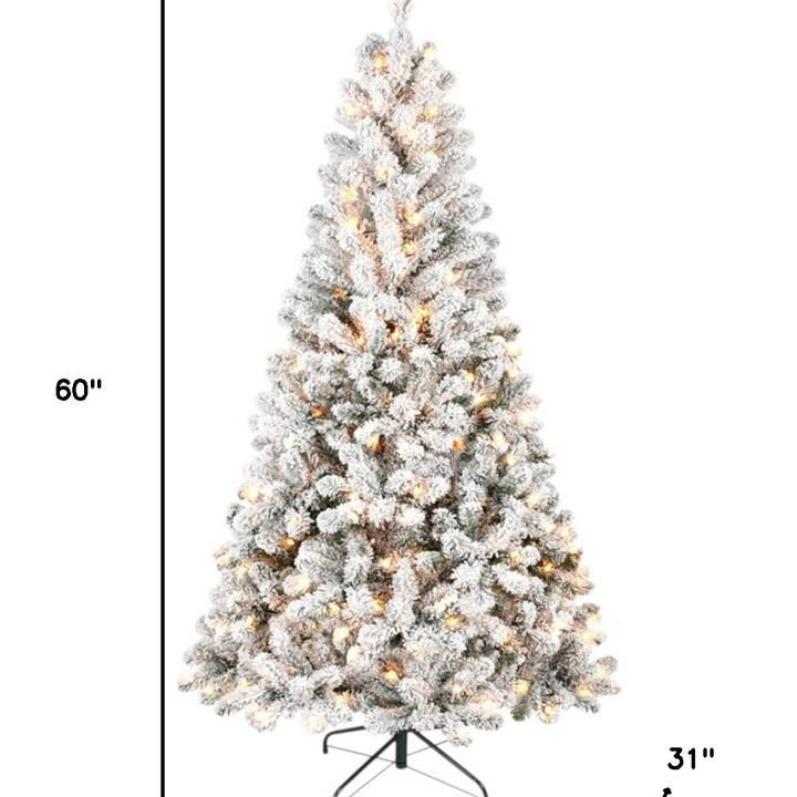 HomeRoots - Wholesale Artificial Christmas tree - 5' Pre Lit Full Flocked Spruce Christmas Tree2