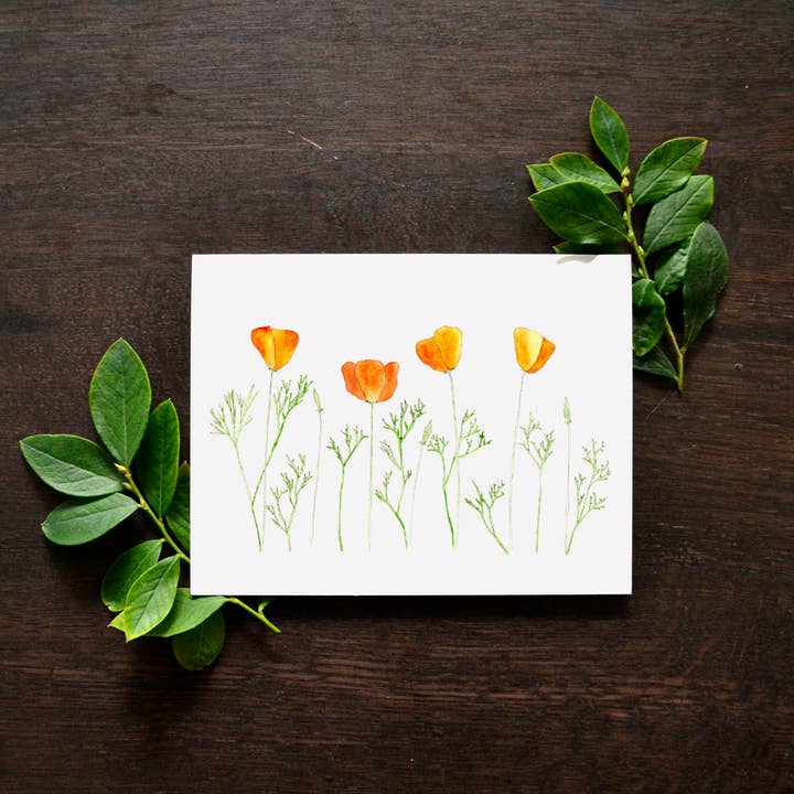 Orange Poppies Greeting Card (A2) for wholesale by Little Leaf Ink