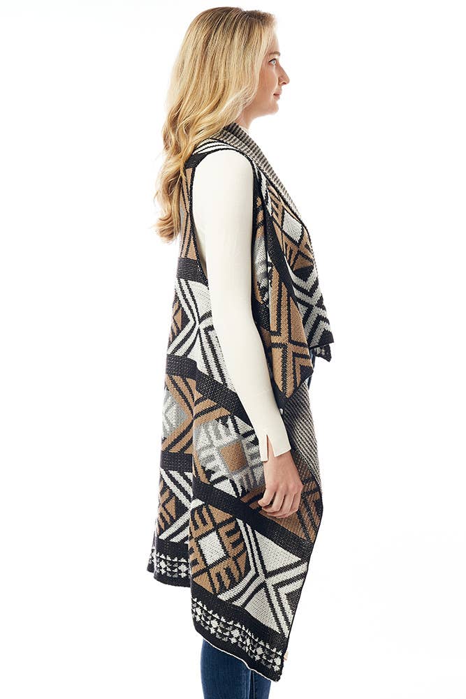 Hana - Wholesale Outerwear Vest - Women's - Aztec Pattern Vest with Button1