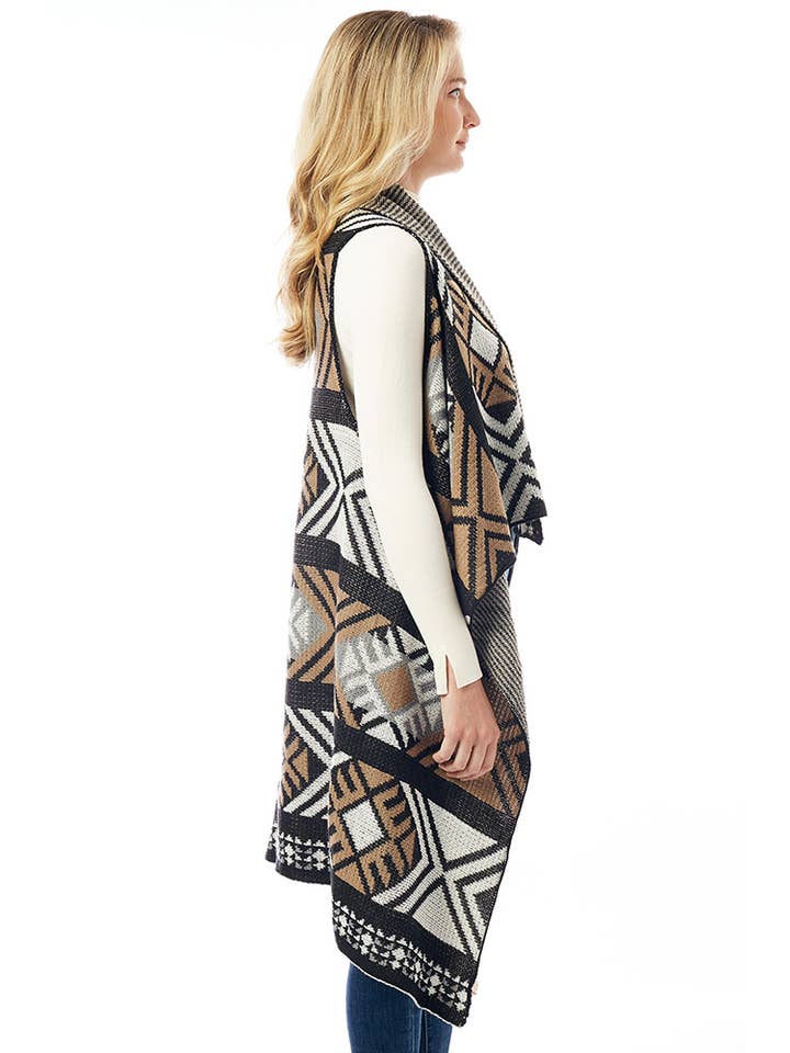 Hana - Wholesale Outerwear Vest - Women's - Aztec Pattern Vest with Button1