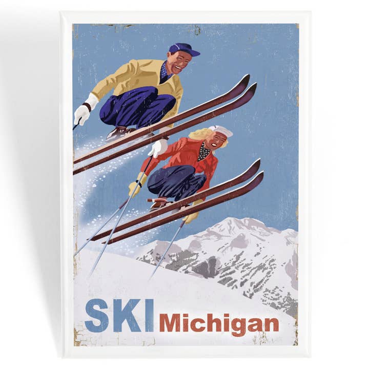 MAGNET Michigan, Vintage Skiers for wholesale by Lantern Press