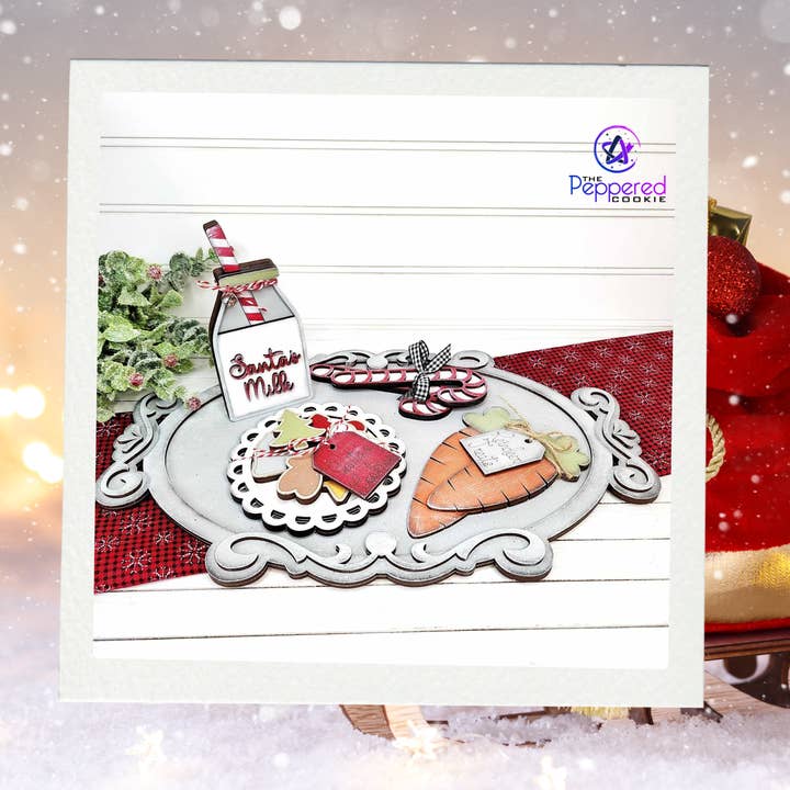 Tiered Tray Decor - Santa Milk and Cookie Set UNFINISHED for wholesale by The Peppered Cookie