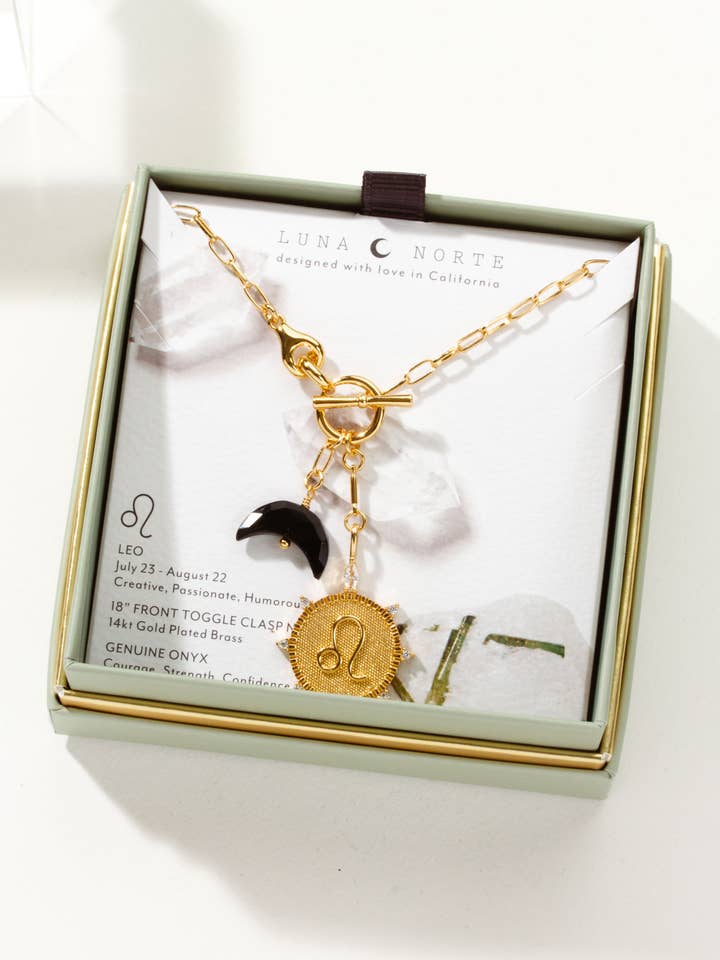 Leo Lunar Front Toggle Zodiac Necklace for wholesale by Luna Norte