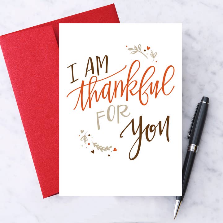 „Jeg er taknemmelig for dig!“ Thanksgiving lykønskningskort for engroshandel hos Design With Heart