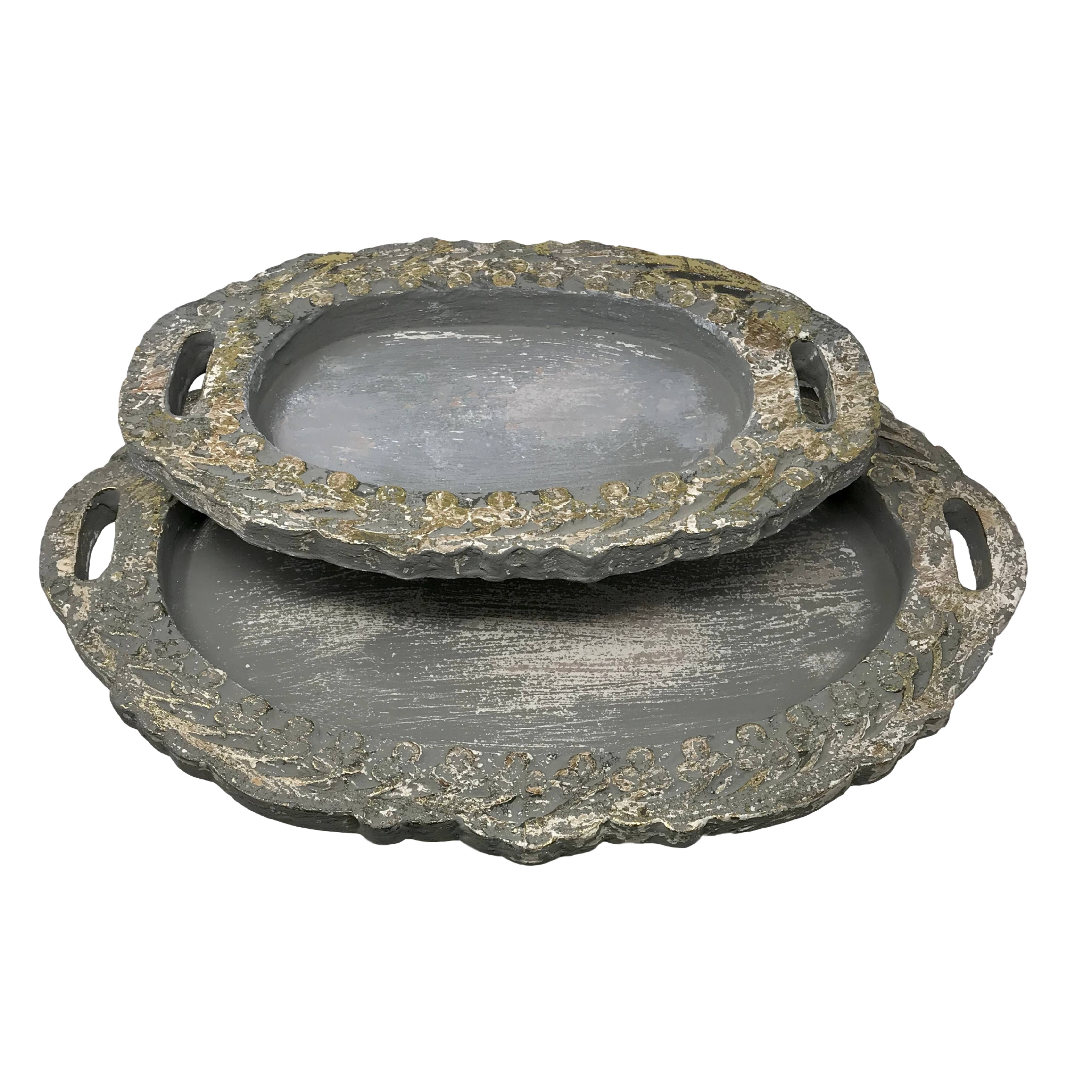 Wilco Home – Großhandel Deko-Tablett – Set aus 2 handgeschnitzten Holz LOUIS XIV Vanity Tray, grau/gold1