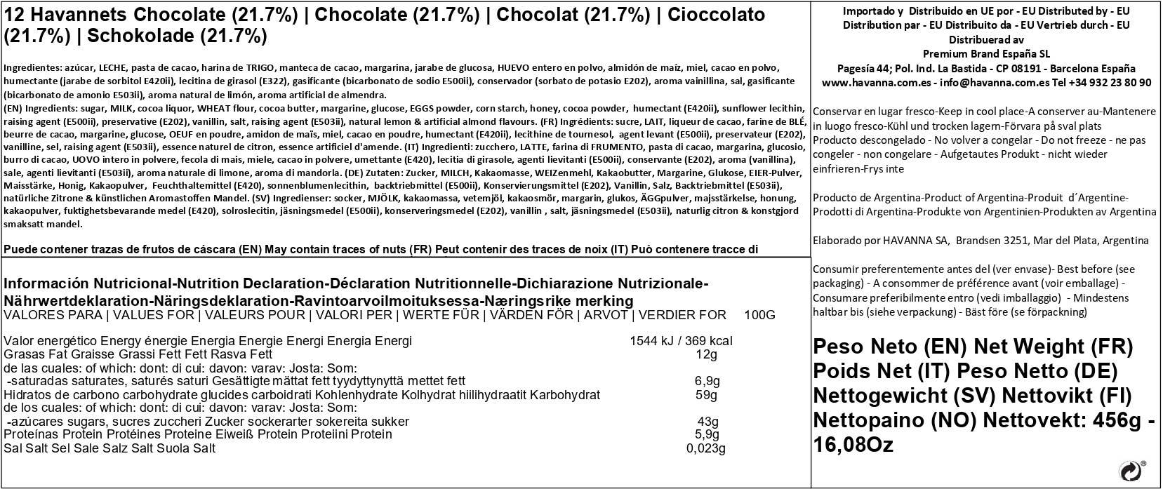 Premium Brand - Vente Boîtes de chocolats - Havanna | Havannets au chocolat | 12 unités | 456 grammes5