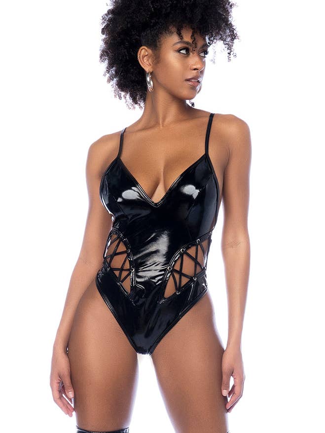 2764 Bodysuit Gloss Black & Wine for wholesale by Mapale