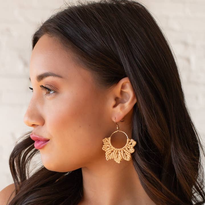 Panache Apparel Co. - Wholesale Dangle Earrings - Camel Flower Crochet Earrings0