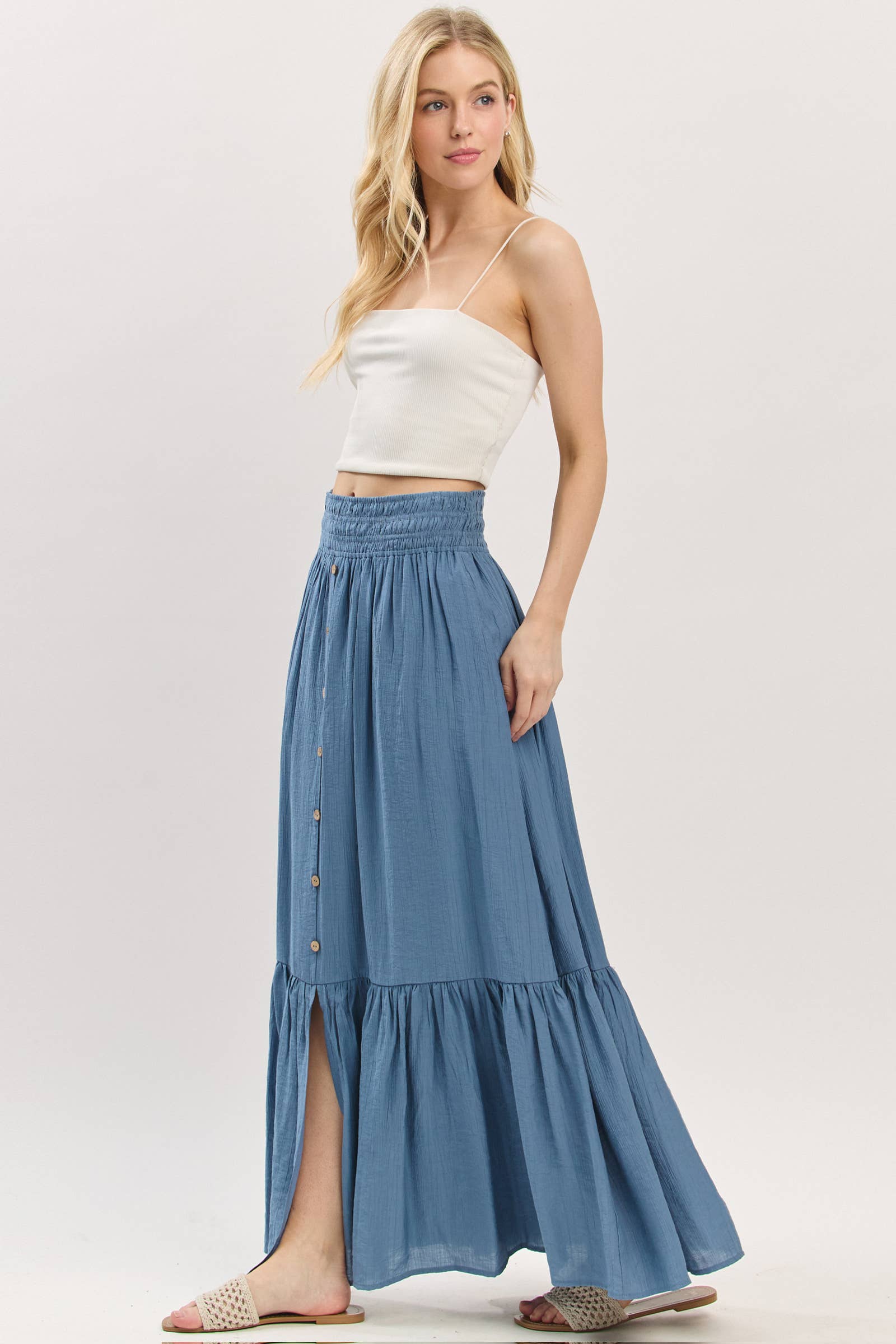 Final Touch - Wholesale Skirt - Women's - Tiered Center Slit Maxi Skirt - VS3399A2